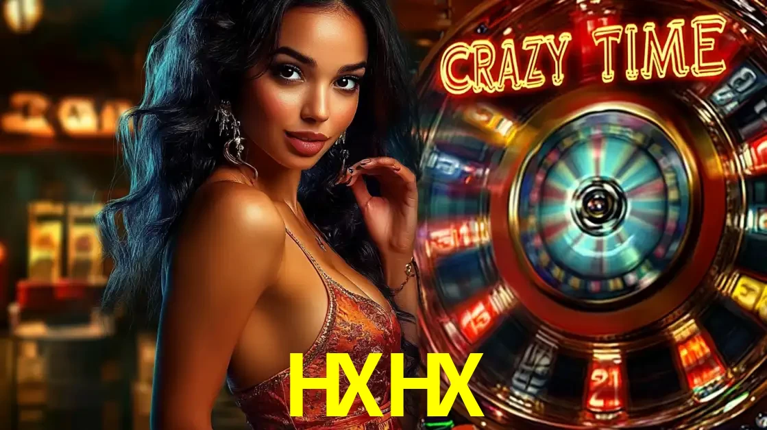 Mulher elegante ao lado da vibrante roda da fortuna do jogo de cassino ao vivo Crazy Time, um dos game shows mais populares e cheios de prêmios do HXHX.
